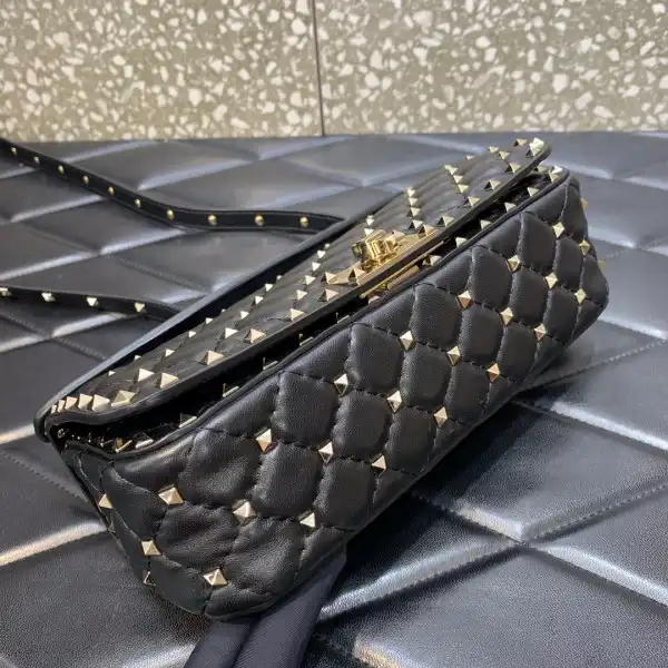 VALENTINO ROCKSTUD SPIKE SHOULDER BAG IN CRACKLE-EFFECT METALLIC 0124