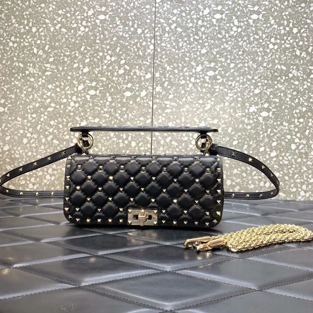 VALENTINO ROCKSTUD SPIKE SHOULDER BAG IN CRACKLE-EFFECT METALLIC 0124