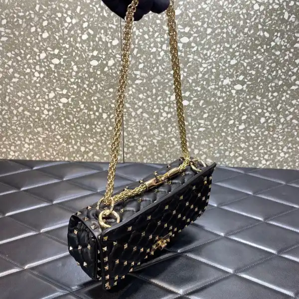 VALENTINO ROCKSTUD SPIKE SHOULDER BAG IN CRACKLE-EFFECT METALLIC 0124