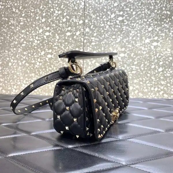 VALENTINO ROCKSTUD SPIKE SHOULDER BAG IN CRACKLE-EFFECT METALLIC 0124