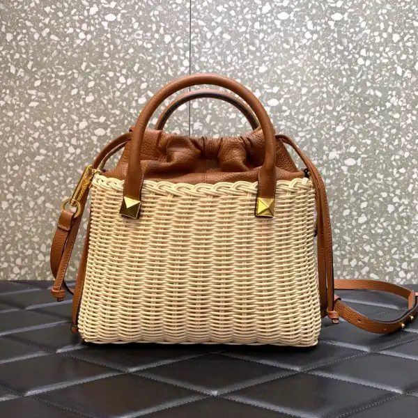 VALENTINO VLOGO SIGNATURE WICKER BUCKET BAG 0124