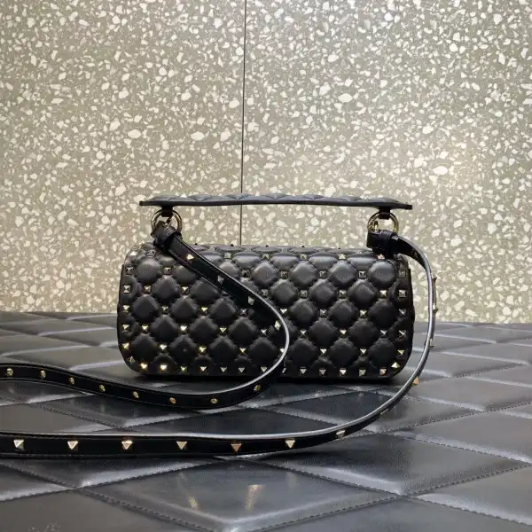 VALENTINO ROCKSTUD SPIKE SHOULDER BAG IN CRACKLE-EFFECT METALLIC 0124